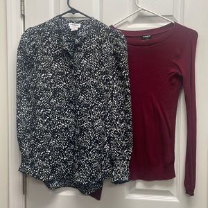 Express tops lot, Blue and black blouse, burgundy sweater great condition